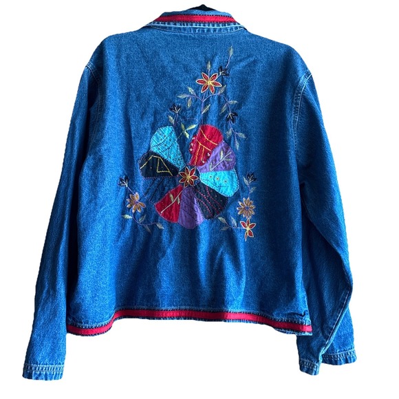 Vtg Carrie Allen Jean Jacket Womens XL‎ Shacket Embroidered Denim Fall Floral - Picture 7 of 7